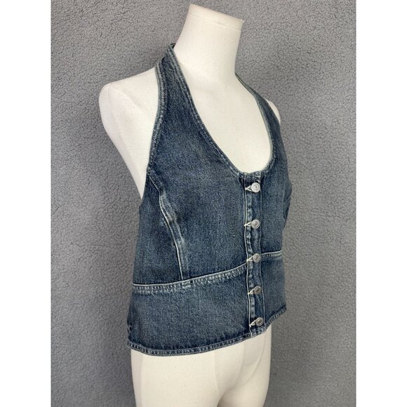 Levi's Women's Janeesah Slim Fit Cotton Smocked-Back Halter Top Blue XL NWT's - Picture 2 of 8
